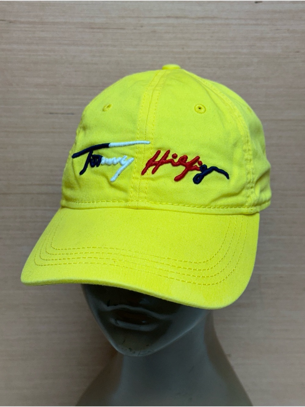 Tommy Hilfiger Black White & Red Script Logo Yellow Hat Cap OSFA Adjustable
